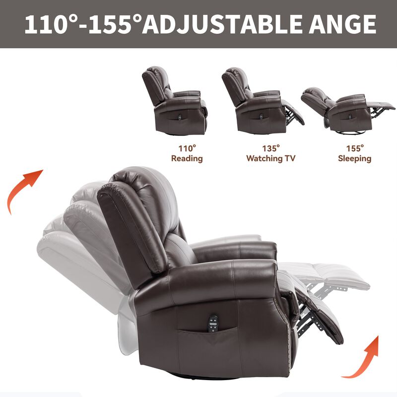 Faux Leather Recliner Chair Rocker Swivel Chair Manual Recliner with Heat & Massage image number 7