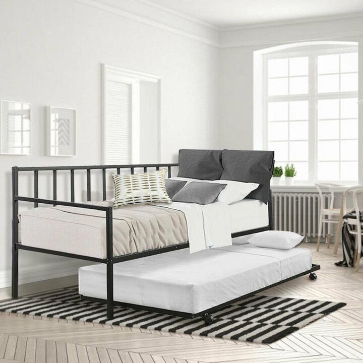 Hivvago Twin size Black Metal Daybed with Roll-out Trundle Bed Frame