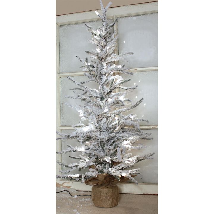 Flocked Tree w/Burlap Base 35 Clear Bright Lights