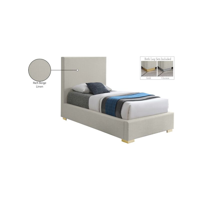 Meridian Furniture Crosby Beige Linen Textured Fabric Twin Bed