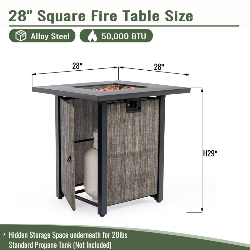 28" Propane Gas Fire Pit Table, 50000 BTU Square Steel Fire Pit for Outside Patio Deck Garden Courtyard image number 2