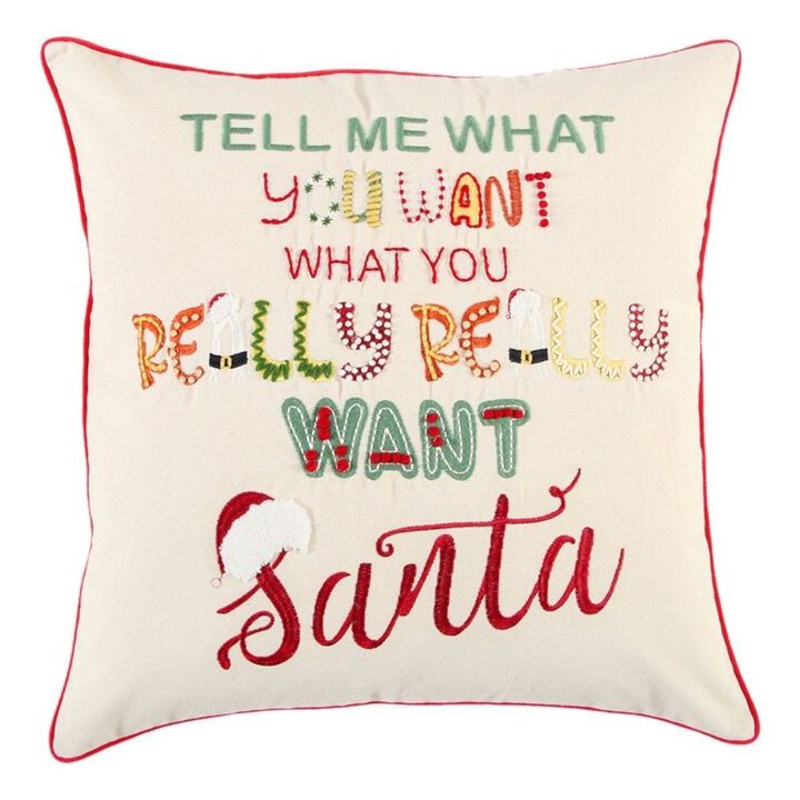 Homezia Ivory Red Cheeky Santa Sentiment Throw Pillow