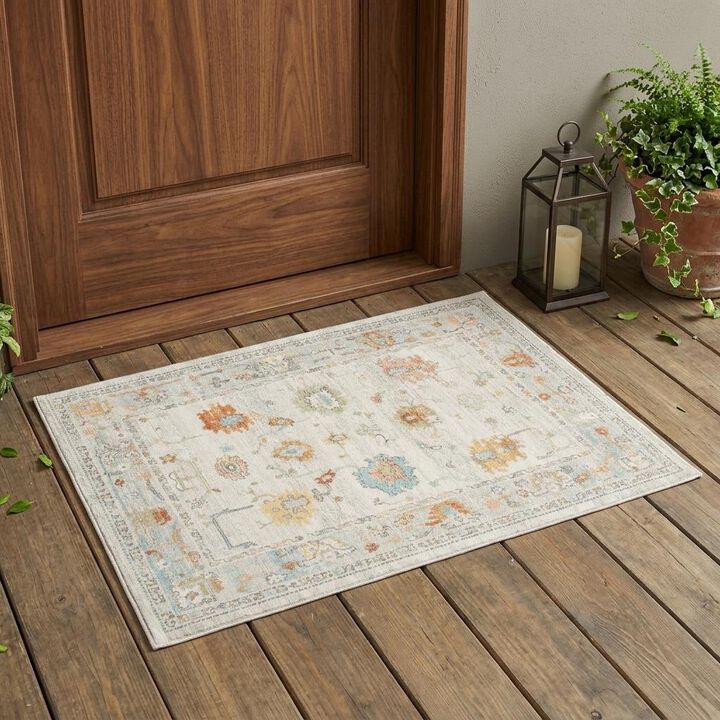 HomeRoots Floral Stain Resistant Indoor Outdoor Area Rug