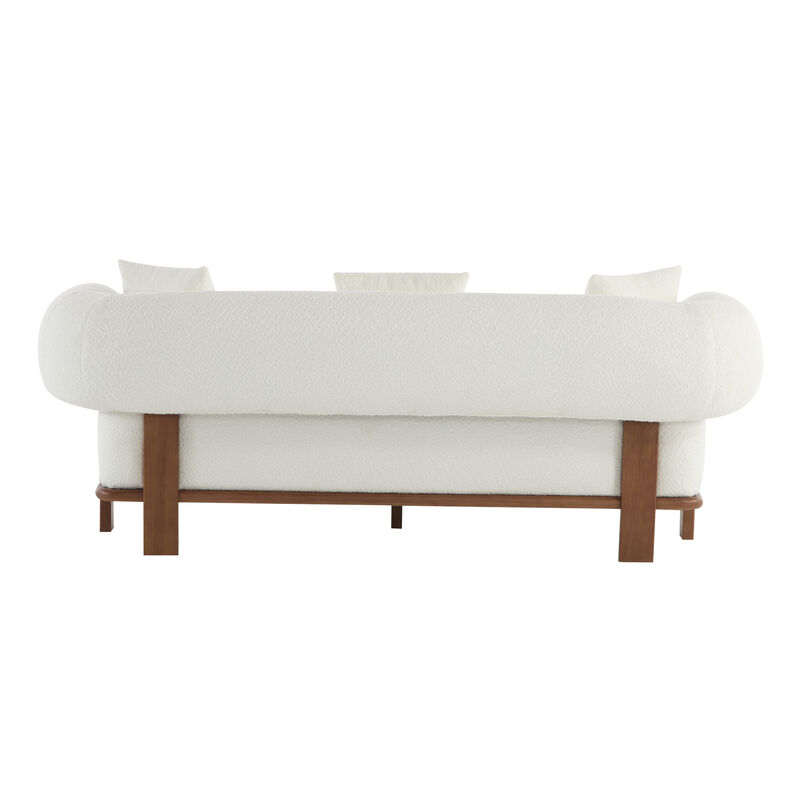 Christopher Knight Home Tadg 82" Rubberwood Boucle Upholstered 3 Seater Curved Sofa with 3 Pillows and Round Arm