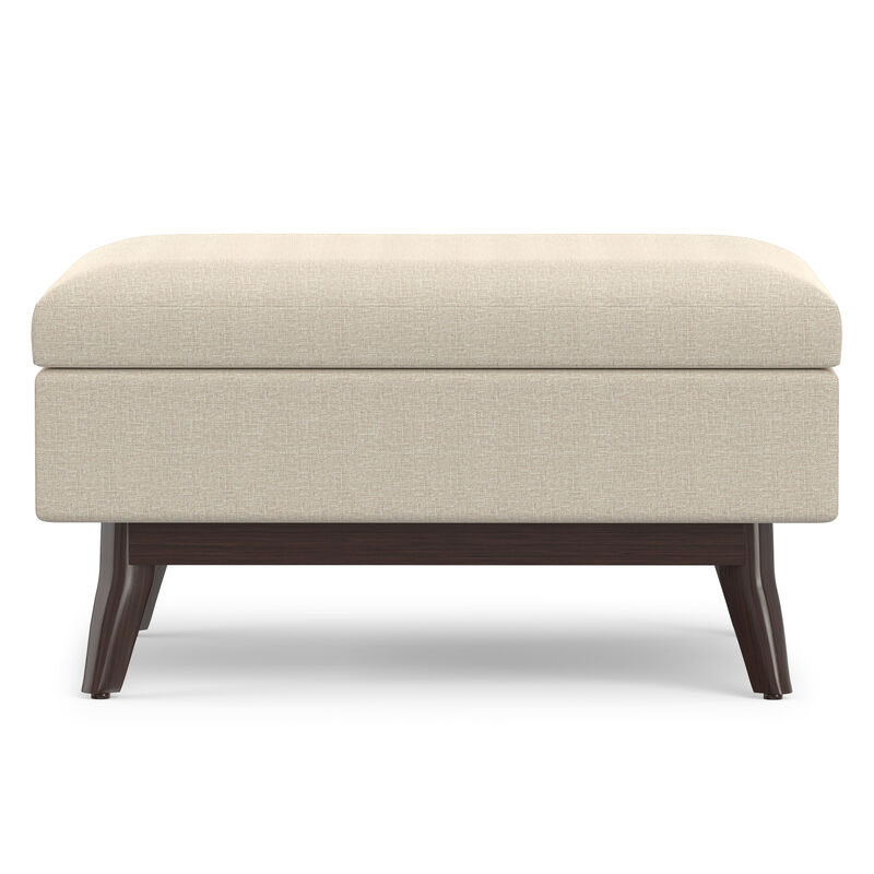 Owen 34 inch Wide Mid Century Modern Rectangle Coffee Table Storage Ottoman in Natural Linen Look Fabric, Assembled image number 2