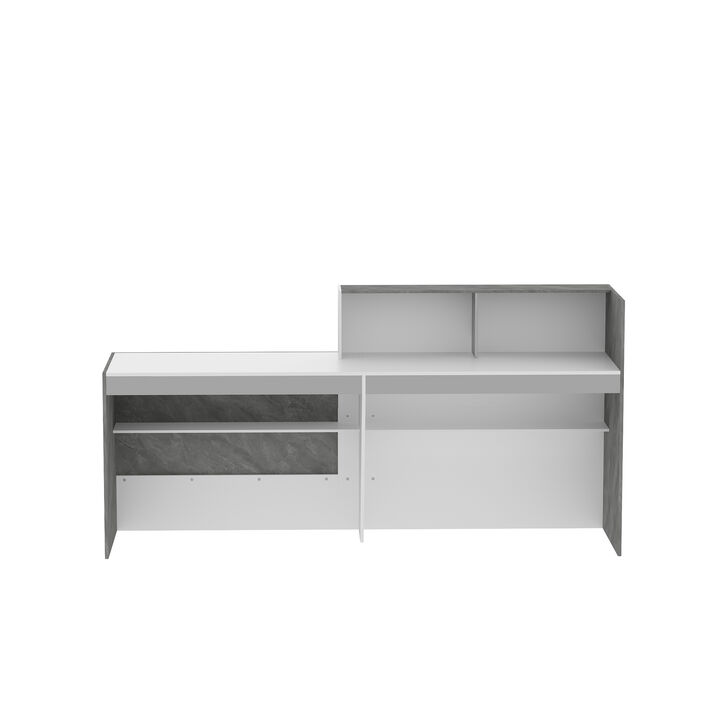 FUFU&GAGA Modern Reception Desk with Storage Shelves (86.6" L x 43.3" H x 23.6" D),White and Grey