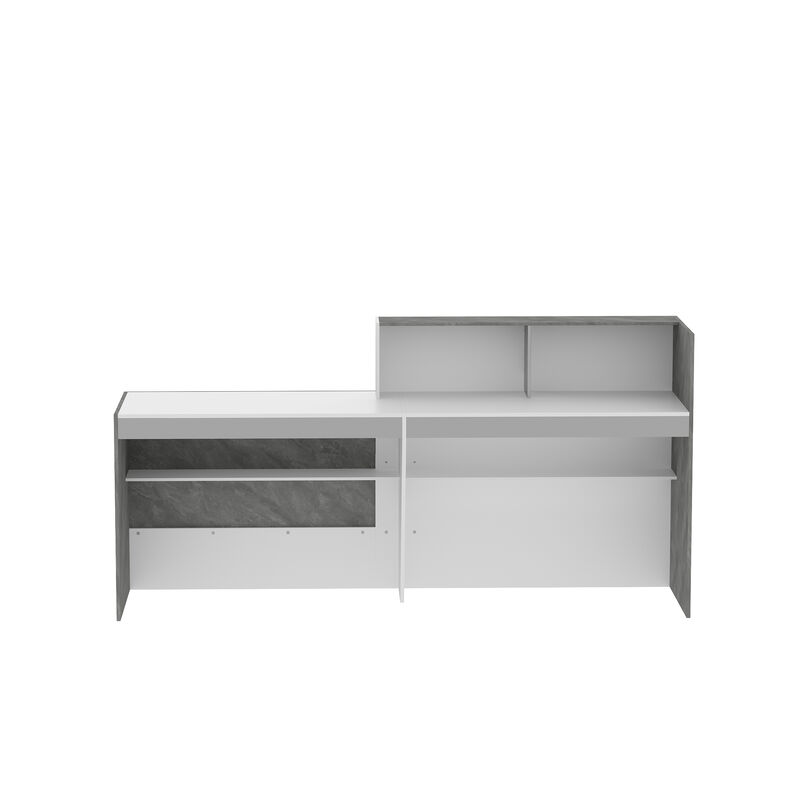FUFU&GAGA Modern Reception Desk with Storage Shelves (86.6" L x 43.3" H x 23.6" D),White and Grey