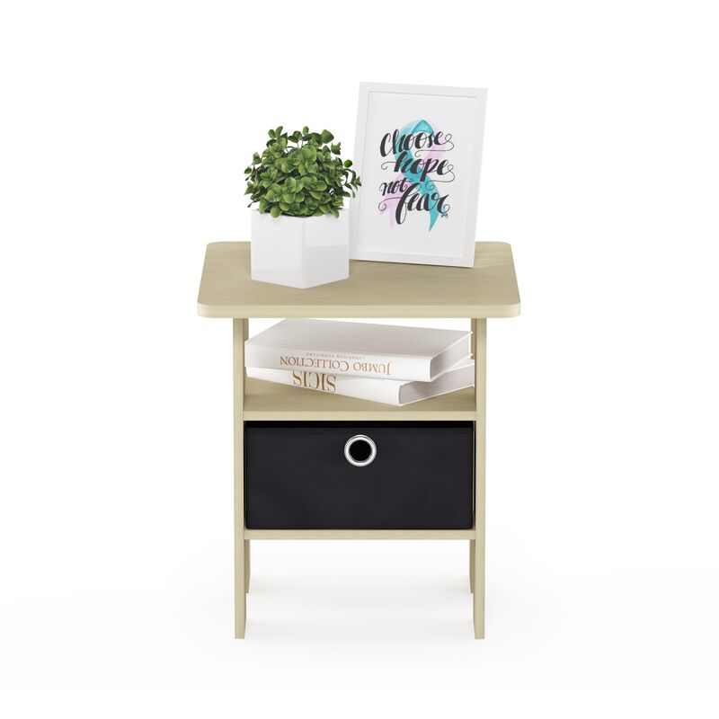 FurinnoFurinno Andrey End Table / Side Table / Night Stand / Bedside Table with Bin Drawer, Steam Beech/Black