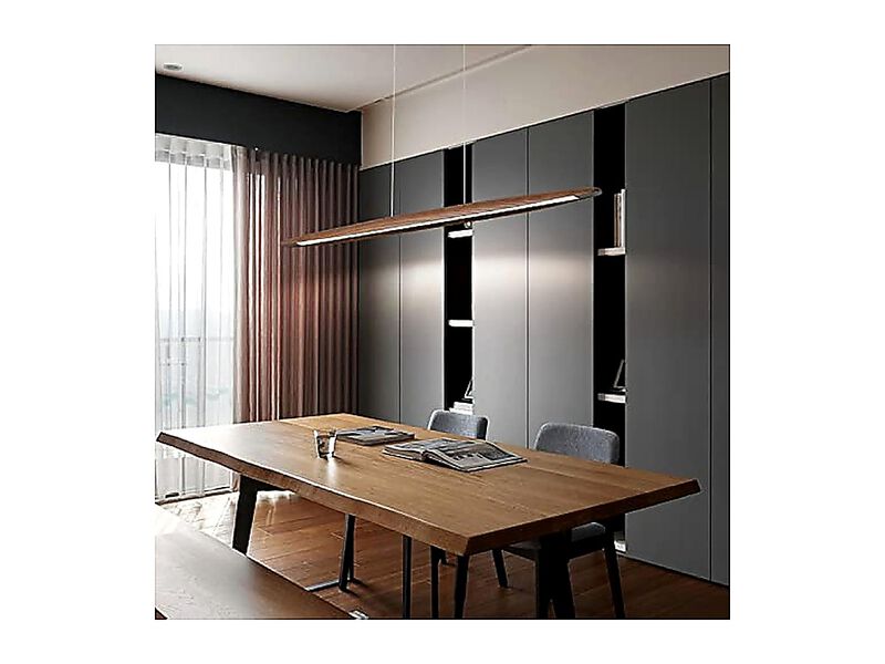 Wood Linear Pendant Hanging Light Fixture Minimalist Chandelier Kitchen Island image number 3