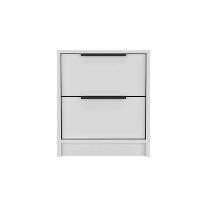 Streamdale Kaia Nightstand, Two Drawers, Metal Handle - White