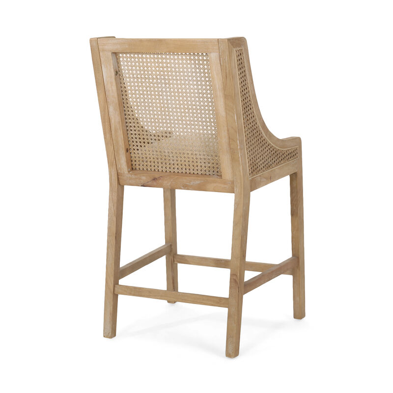 Merax  French Country Fabric Upholstered Wood and Cane 25.5 inch Counter Stools (Set of 2) image number 6
