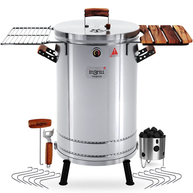 3-in-1 Stainless Steel Smoker Barrel Grill  Premium&ndash; Portable Charcoal BBQ with Thermometer, 40 lbs Outdoor Cooking Smoker for Camping, Backyard & Home BBQ INGRILL image number 0