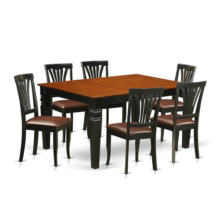 7 Pc Dining set with a Kitchen Table and 6 Leather Dining Chairs in Black