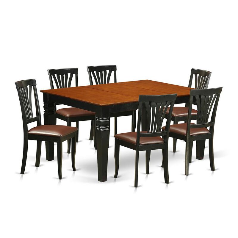 7 Pc Dining set with a Kitchen Table and 6 Leather Dining Chairs in Black