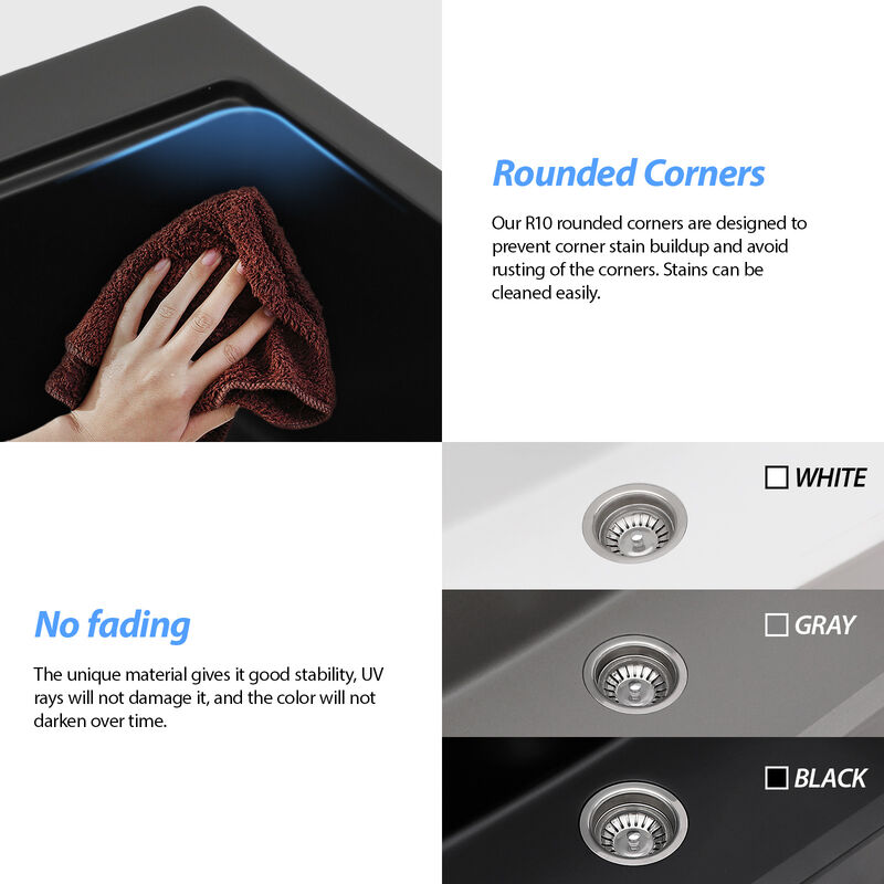 33x22x10 Inch Black Granite Composite Drop In Workstation kitchen Sink Single Bowl Quartz Kitchen Sink