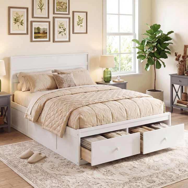 Full Size Wood Bed Frame with Built-In Storage Drawers for Bedroom