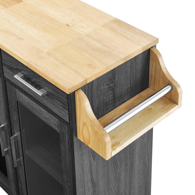 Modway Cuisine Rolling Kitchen Cart with Storage in Charcoal Natural - Portable Island for Kitchen with Spice Rack, Perfect as a Coffee Bar Cabinet, Butcher Block Island or Kitchen Island on Wheels image number 6