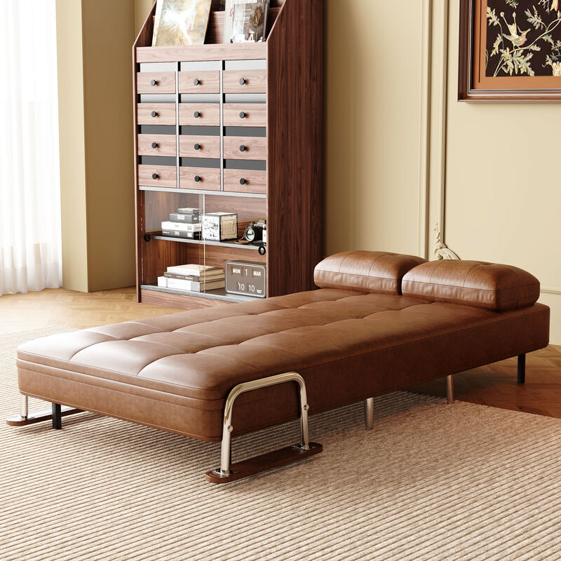 Leather Sofa Bed with Metal Legs for Living Room 39.37", Brown image number 7