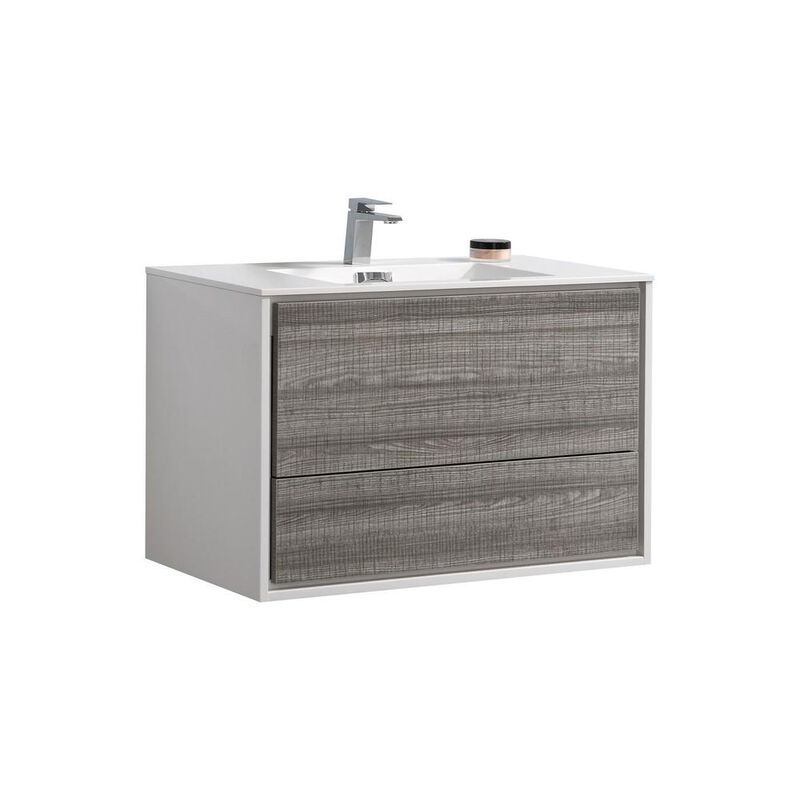 Kubebath DeLusso 36  Ash Gray Wall Mount Modern Bathroom Vanity