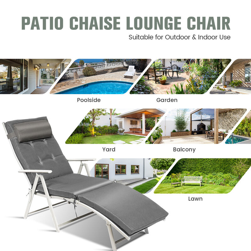 Adjustable Outdoor Lightweight Folding Chaise Lounge Chair with Pillow