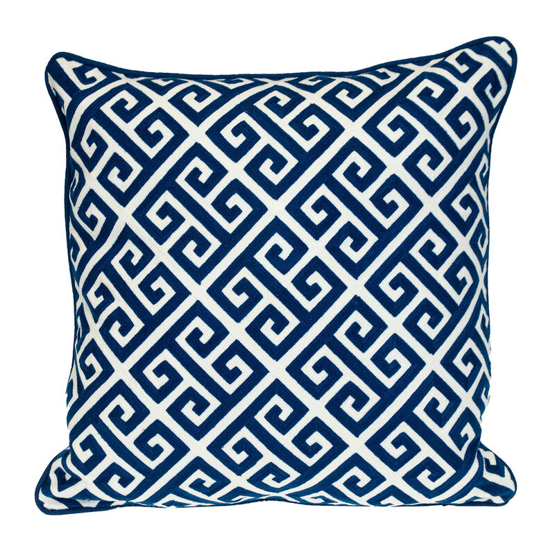 HomeRoots 20" Blue Greek Key Cotton Throw Pillow image number 2