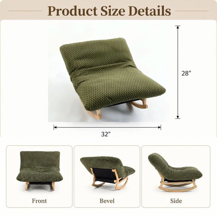 GOODSILO Armless Bean Bag Rocking Chair with Solid Wood Frame, Casual Single Lazy Sofa with Backrest for Living Room and Bedroom Seating