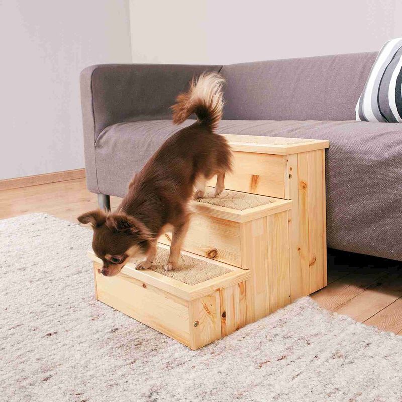 TRIXIE 3-Step Wooden Pet Stairs with Storage & Non-Slip Pads, Natural image number 2