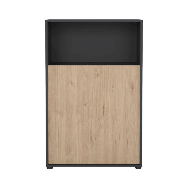 Tvilum Adjustable 3 Shelf Bookcase with 2 Doors, Open Storage Home Office Bookshelf