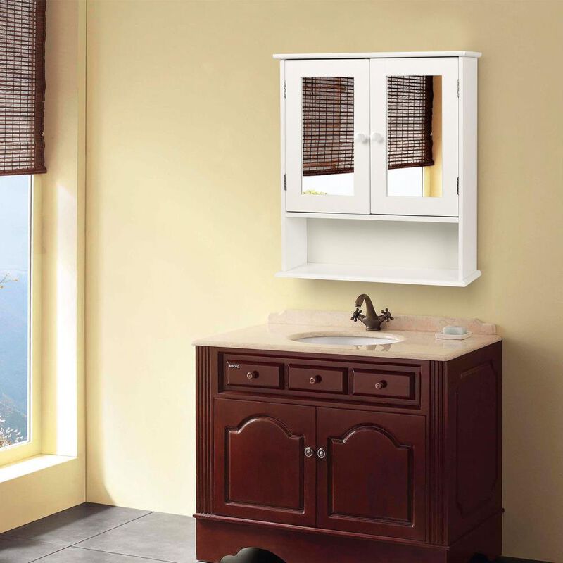 Hivvago White 2-Door Mirrored Medicine Cabinet with Open Shelf