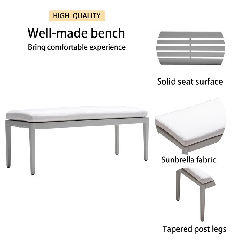 MONDAWE 6-Piece Modern Aluminum Patio Dining Set with 4 Chairs & 1 Dining Bench and Rectangle Table with Umbrella Hole image number 4