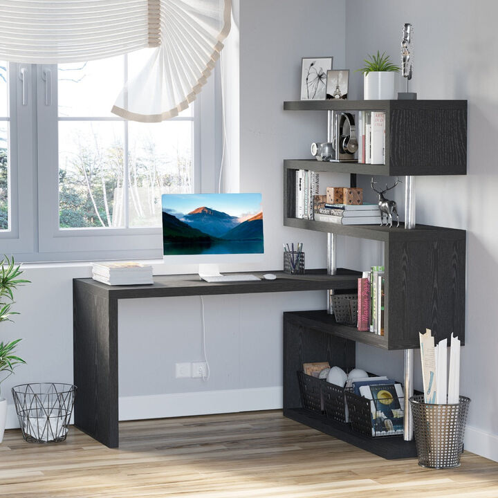 Multifunctional Workspace: 94" L-Shaped Rotating Desk with Display Shelves