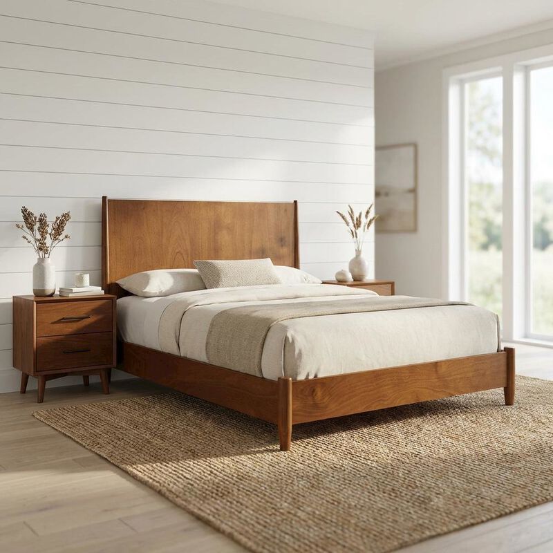 Alpine Furniture Flynn Mid Century Modern Panel Bed image number 2