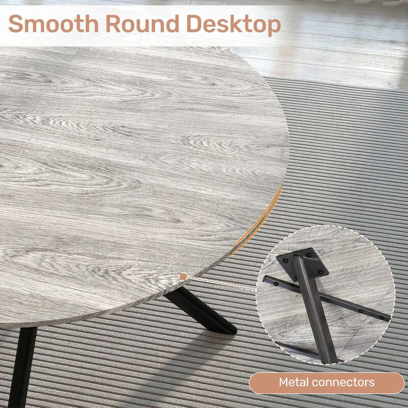 Envelor Round Solid Wood Dining Table with Metal Legs image number 4