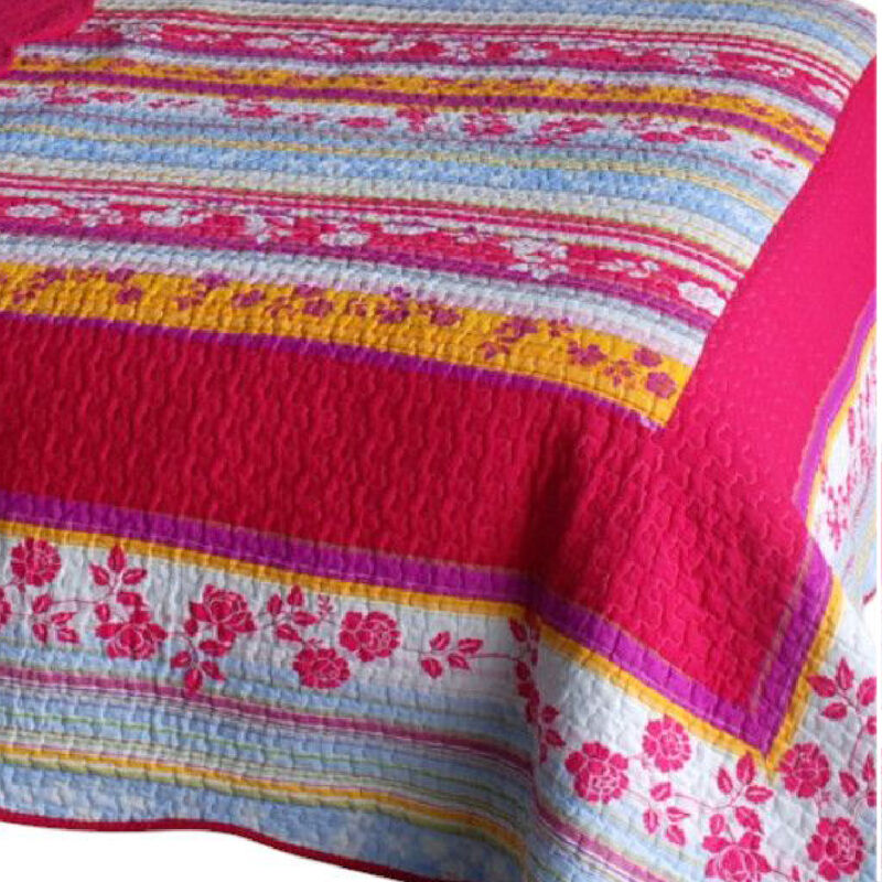 Vermicelli Quilted Cotton Floral Printed Quilt Set Queen Size Blooming Garden Design Set image number 2