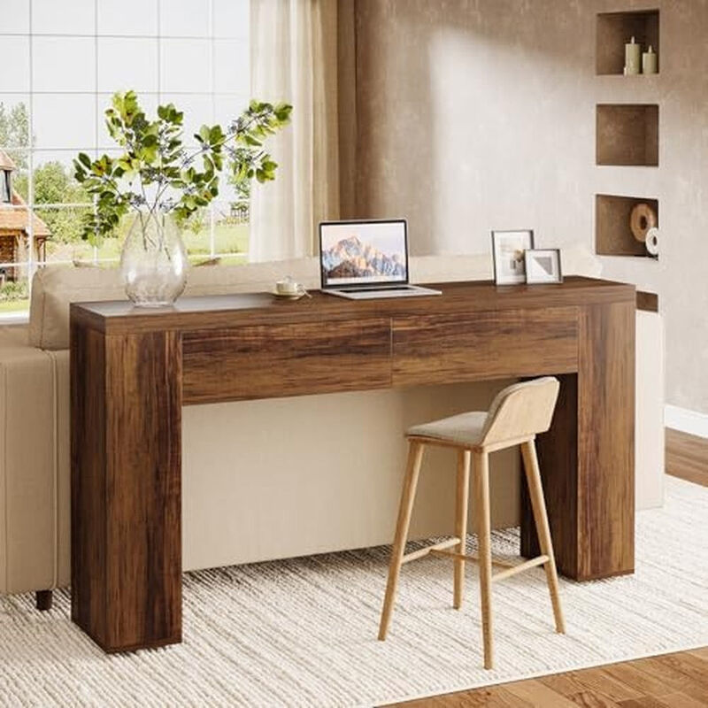 Tribesigns Farmhouse Wood Console Table with Drawers image number 3