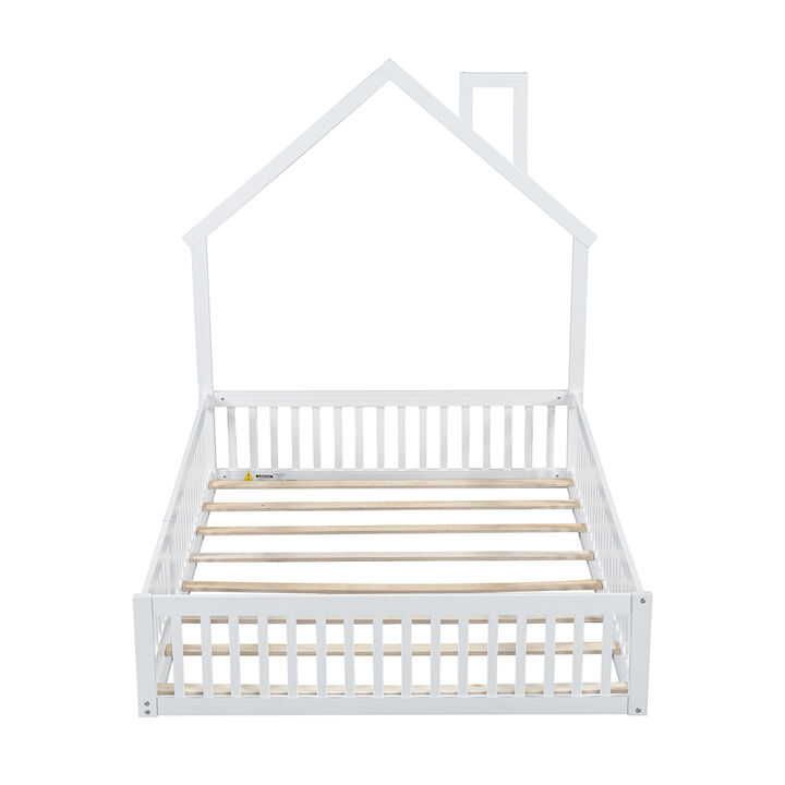 Merax Wood Full Size House Platform Bed with Guardrail