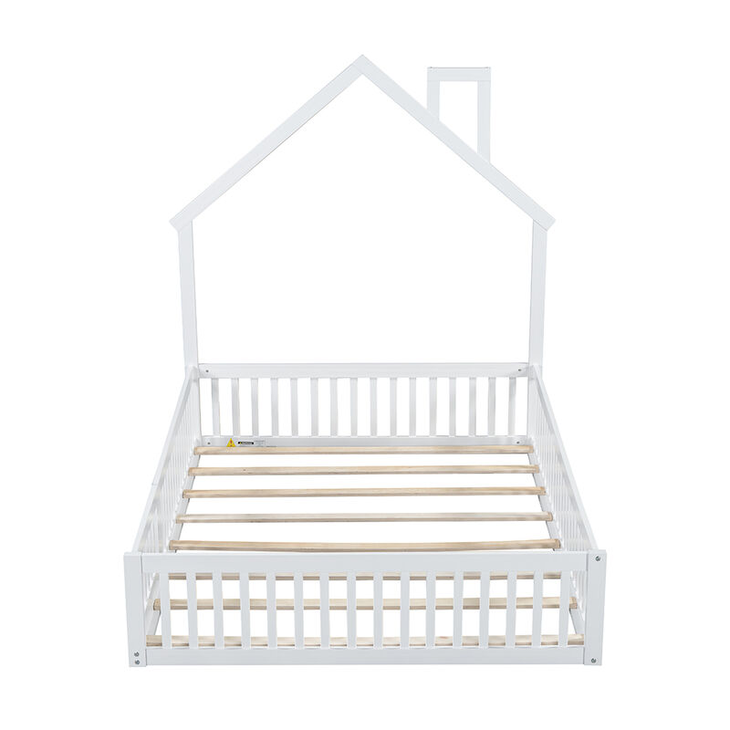 Merax Wood Full Size House Platform Bed with Guardrail