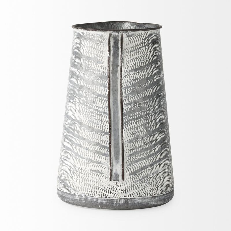 HomeRoots 11" Gray and White Abstract Metal Jug Vase image number 2