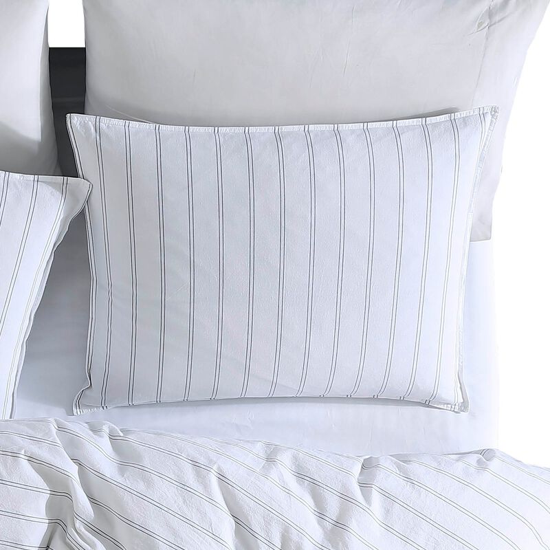 3 Piece Queen Comforter Set with Pinstripe Pattern, White and Black - Benzara