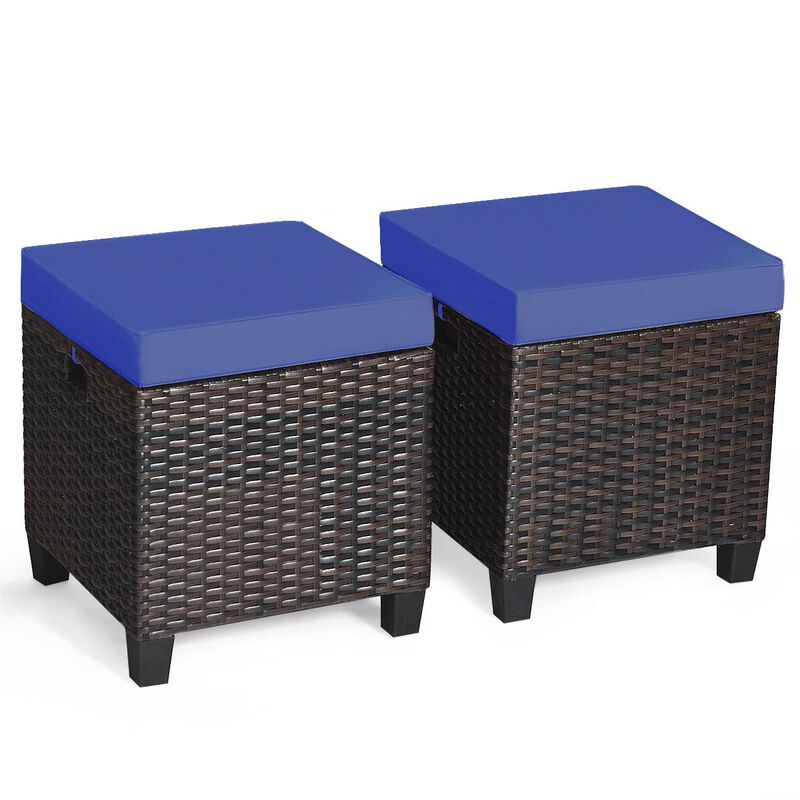 2 Pieces Patio Rattan Ottoman Set with Removable Cushions