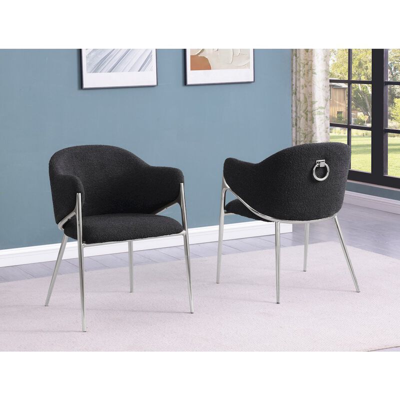 Best Quality Furniture Black Boucle Fabric Side Chairs With Silver Base
