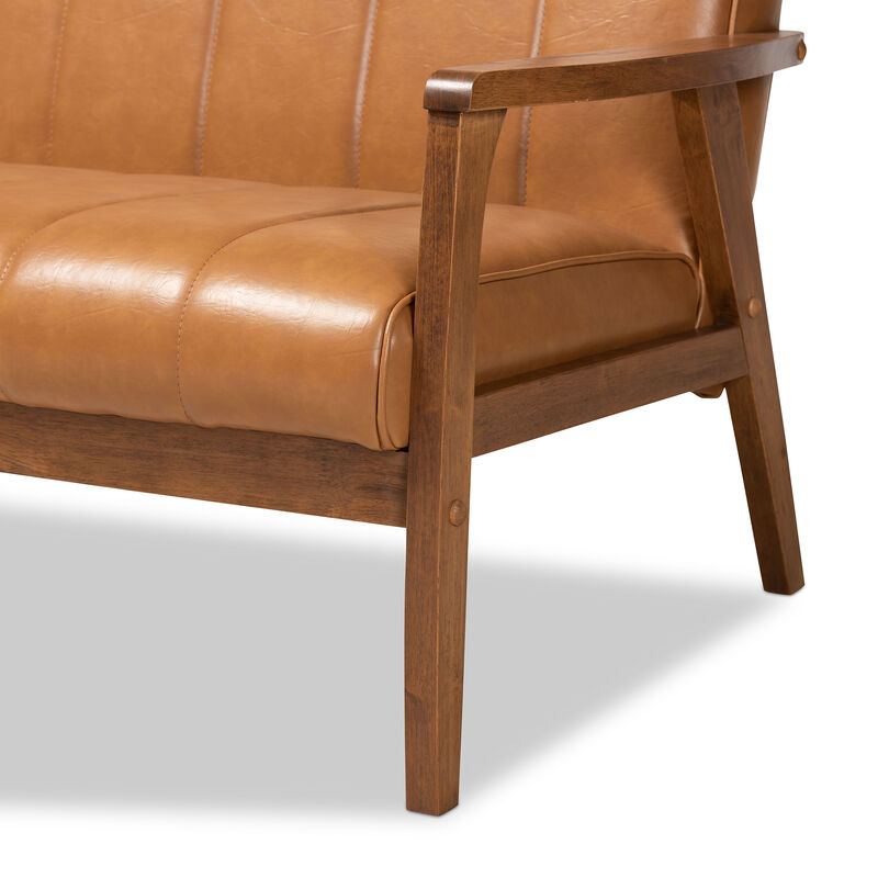 Nikko Mid Century Faux Leather Upholstered Wood Sofa image number 6