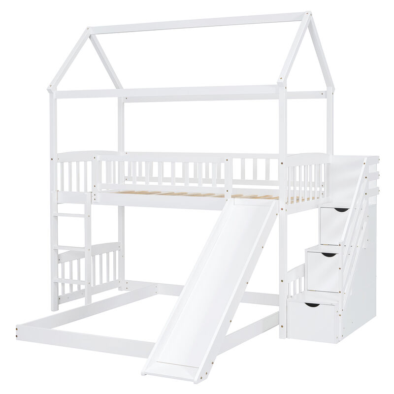 Whisen 77.4"x41.6" Twin Over Full Bunk Bed with Slide, Solid Wood Playhouse for Kids Bedroom image number 5