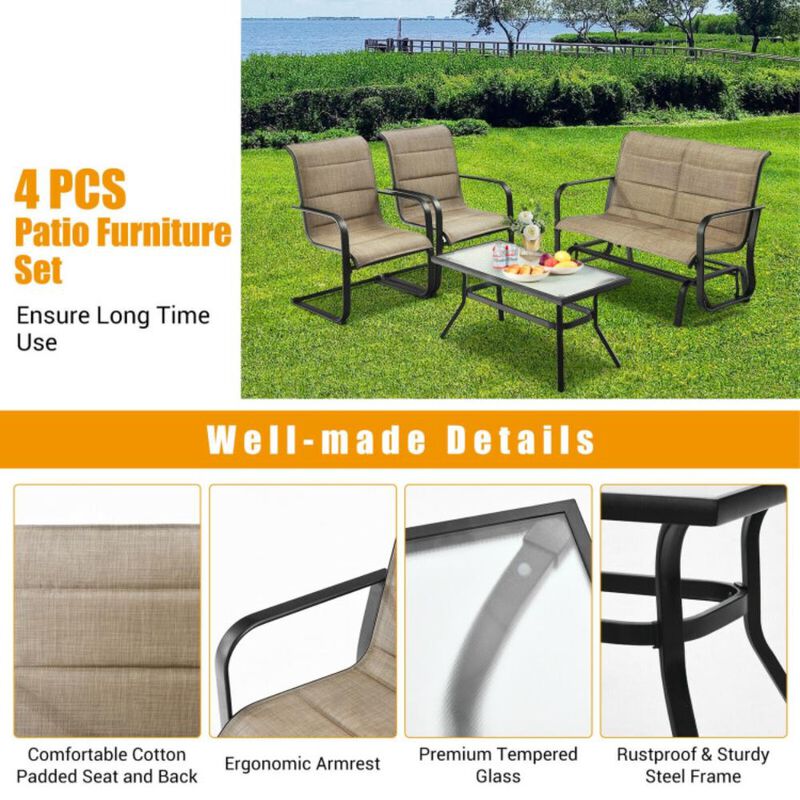 Hivvago 4 Pieces Outdoor Patio Furniture Set with Padded Glider Loveseat and Coffee Table
