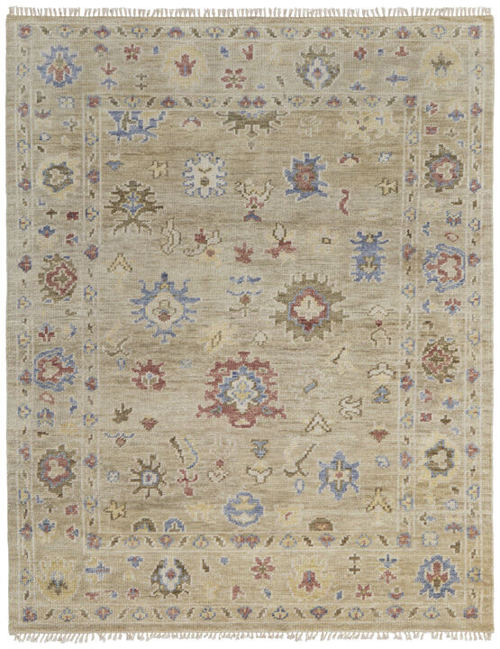 HomeRoots Wool Floral Hand Knotted Area Rug With Fringe