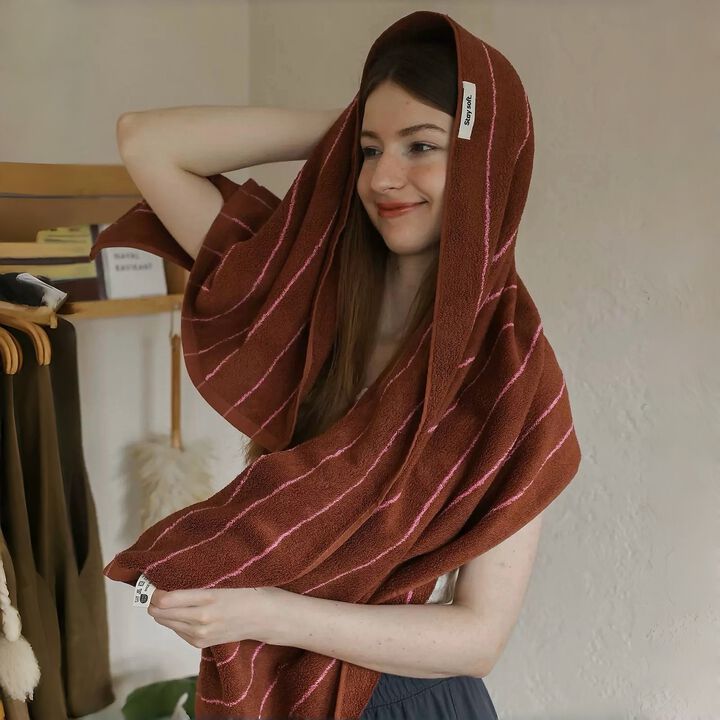 Retro Earthy Pinstripe Cotton  Spa Towel Set of 2