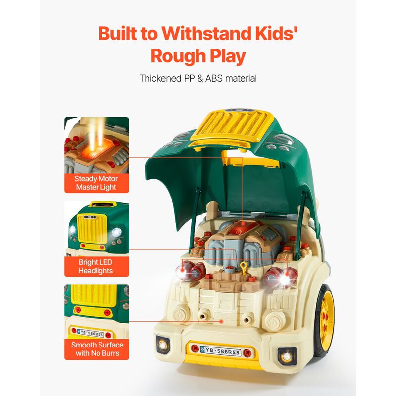 Kids Engine Toy Set, 60PCS Mechanic Car Workshop with Lights, Sounds & Steering Wheel image number 2