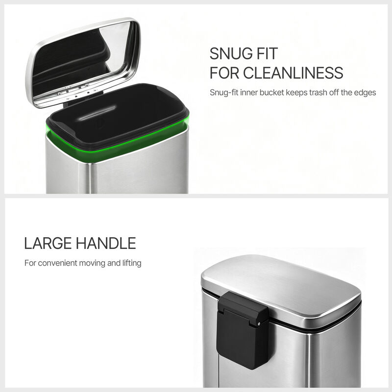 1.3 gal./5 Liter Stainless Steel Trash Can, Step-on Trash Can with Soft Close Lid for Bathroom, Bedroom and Office, Silver image number 6
