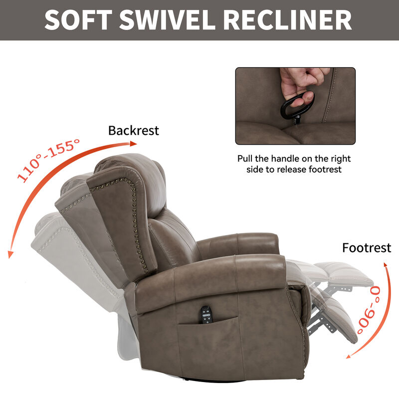 Genuine leather Heat Massage Manual Recliner Chair with Rocker and Swivel for Living Room image number 8