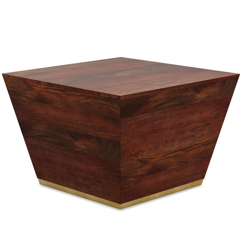 Abba SOLID MANGO WOOD 28 inch Wide Square Modern Coffee Table in Cognac Brown, Fully Assembled